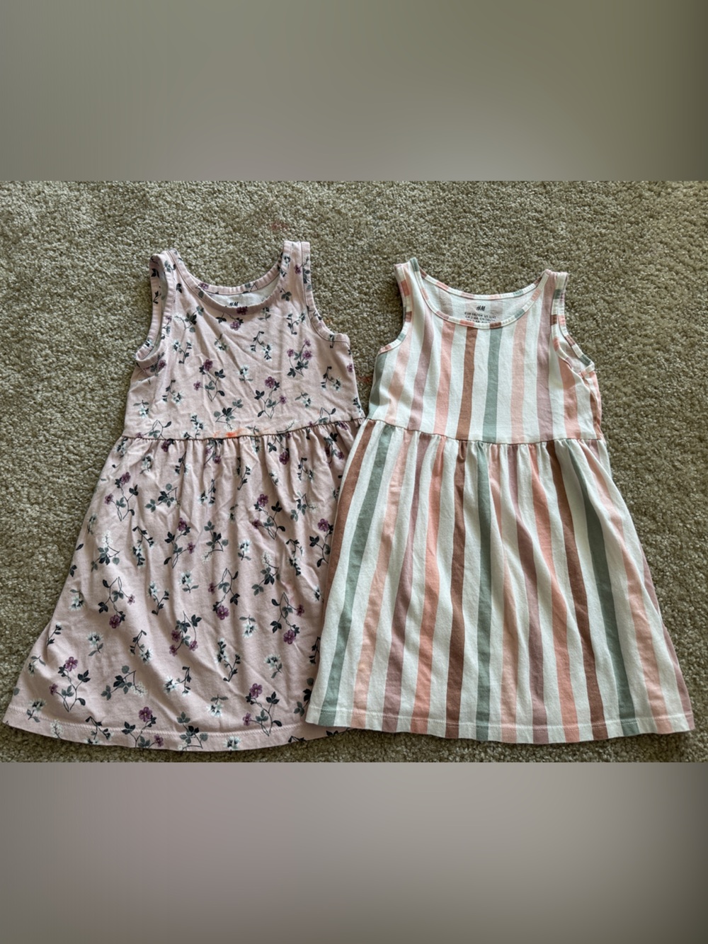 H&M Girls' Pink Floral Tank Dress & Pink Stripe Tank Dress Set